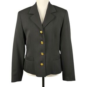 Austin Reed Black Worsted Wool Blazer Womens 8P Single Breasted Gold Buttons VTG